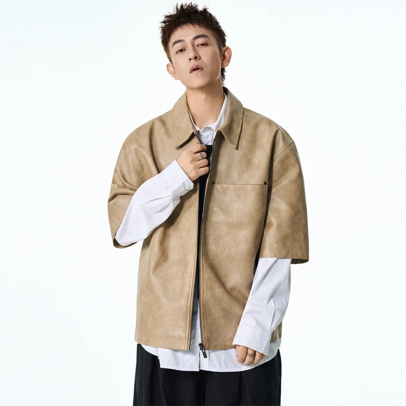 High Quality Men Fashion New Biker PU Leather Jacket Mens Vintage Motorcycle Jacket Male Bomber Coat Winter Lapel Pu Overcoat