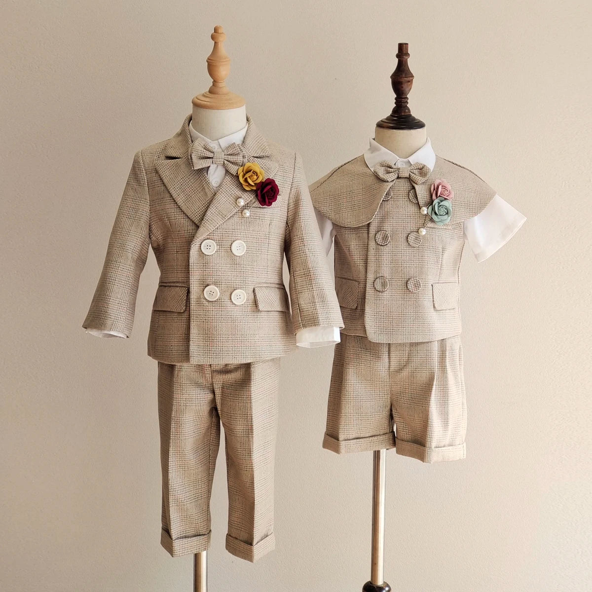 Boys Formal Plaid Suit khaki Baby Daptism Dress Set Child Wedding Birthday Party Photography Costume Kids Clothes High quality
