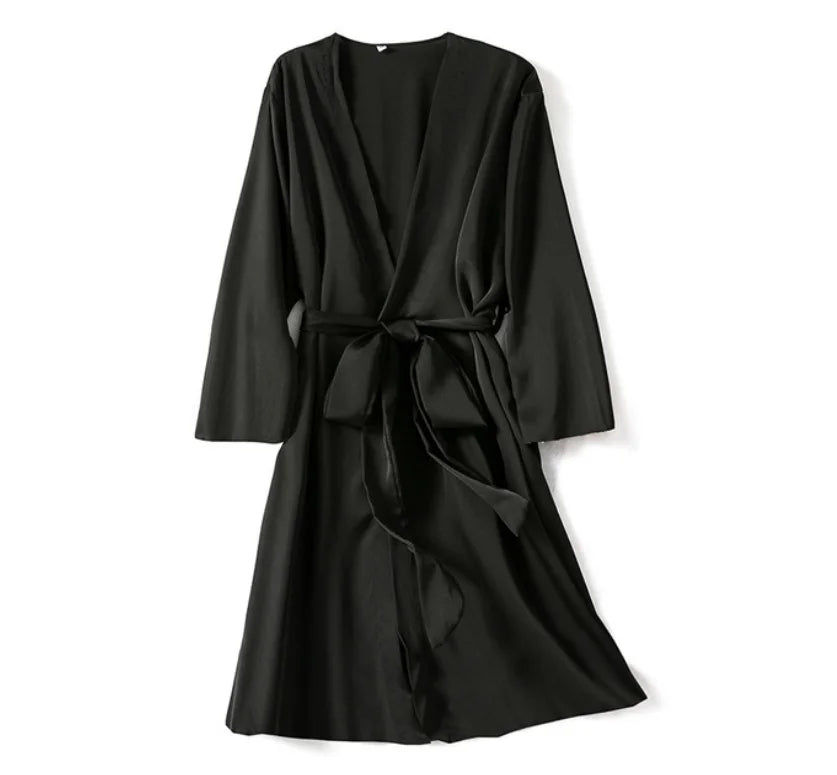 Satin Robe Female Intimate Lingerie Sleepwear Silky Bridal Wedding Gift Casual Kimono Bathrobe Gown Nightgown Sexy Nightwear