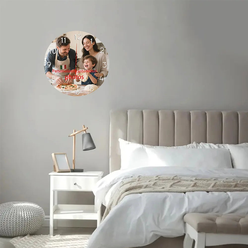 Home Decoration Wooden Personalized Round Clock Wall Clock, (Aa Battery Not Included) 11.8X 11.8inch to Upload Your Photos, Fixed Warm Moments, Quiet Round Wooden Wall Clock, Battery Powered (Battery Not Included)