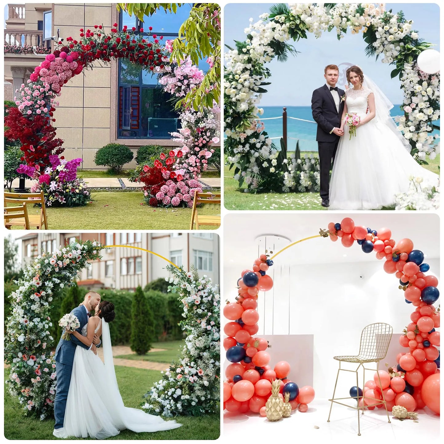 8ft/9.5ft White Round Metal Wedding Arch,Circle Balloon Arch Stand for Garden, Yard, Wedding, Bridal, Indoor Outdoor Party