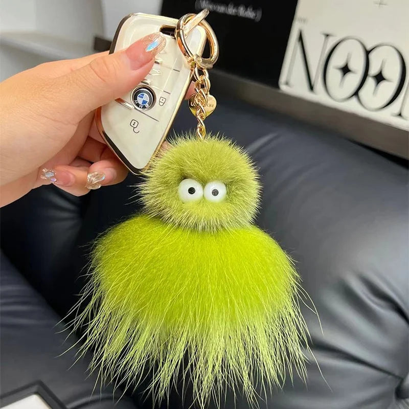 Mink Baby Octopus Keychain Furry Racoon Keyring Bag Charms Keychain For Bags 12CM Key-Pendant Pompoms Keyring Holder Bag Decor