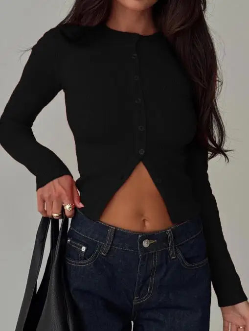 Y2K Hot Girl Pure Color Long-Sleeved Vest