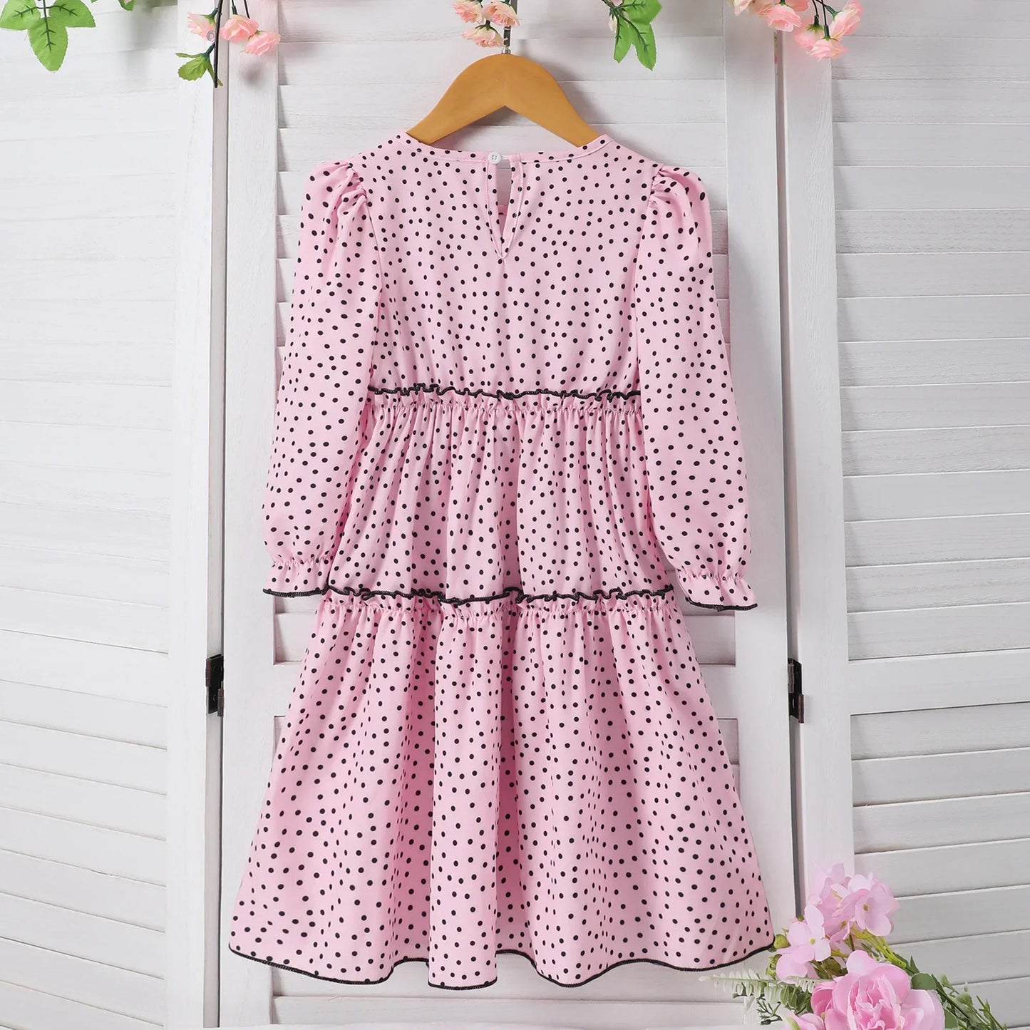 2025 KIds Dress Girl Clothes Pink Spotted Bow Tie Party Children Dresses Autumn Long Sleeve Rural Retro Girls Dress 2-7 Yrs