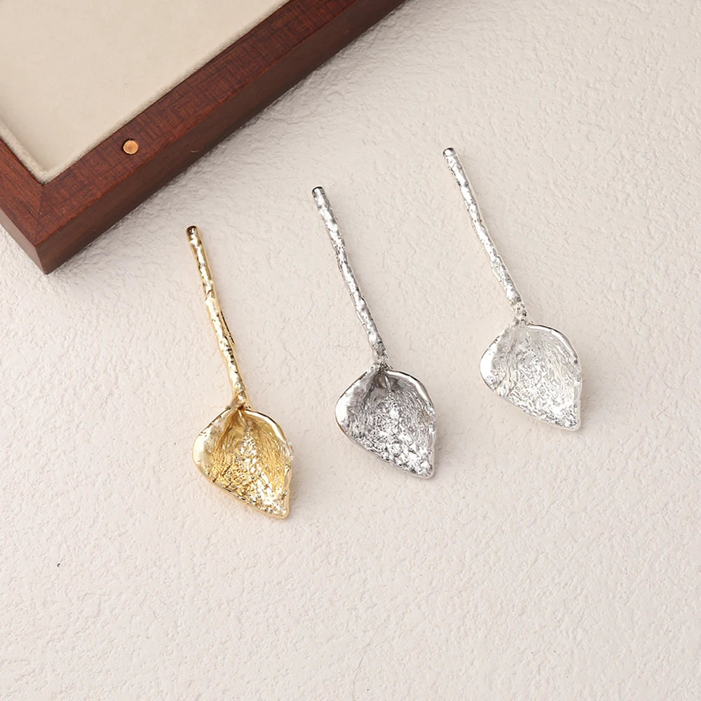 2PCS Dainty Long Flowers Ear Studs Earrings for Jewelry Making Findings DIY Brass 14k Gold Plated 55*16mm Accessories