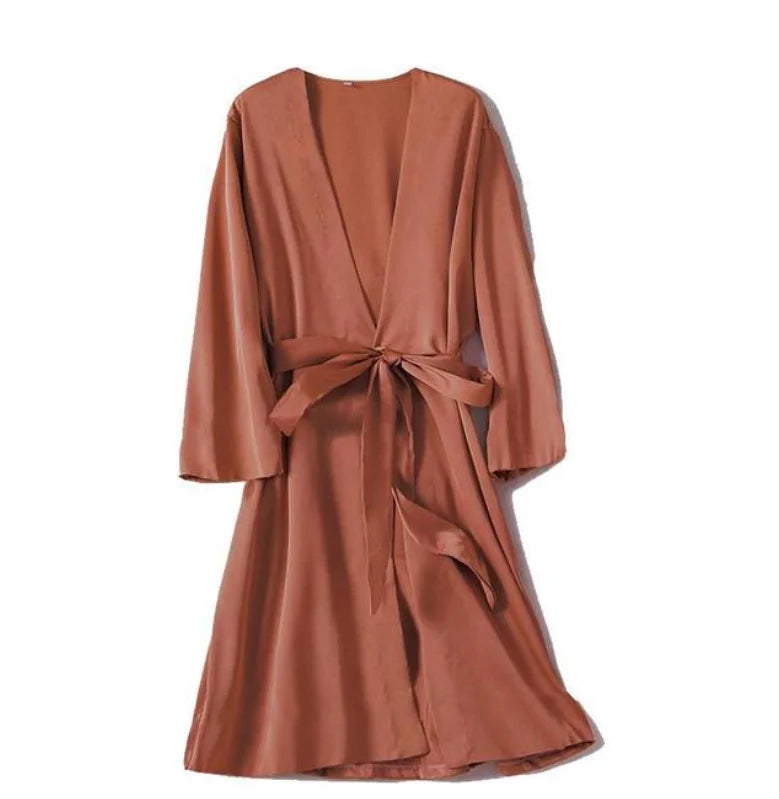 Satin Robe Female Intimate Lingerie Sleepwear Silky Bridal Wedding Gift Casual Kimono Bathrobe Gown Nightgown Sexy Nightwear