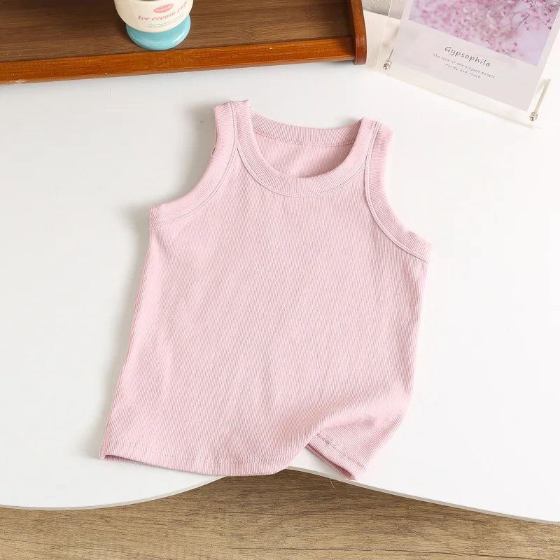 Kids Sleeveless T-shirts Candy Color Summer Tank Tops for Boys Girls Cotton Children Vest Toddler Bottom Baby Sports Clothes