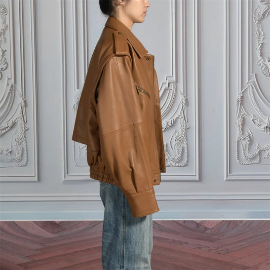 Jaxmonoy Women Sheepskin Jacket Lady Spring Fall Genuine Leather Coat Fashion Removable Sleeves Real Leather Jackets New Arrival