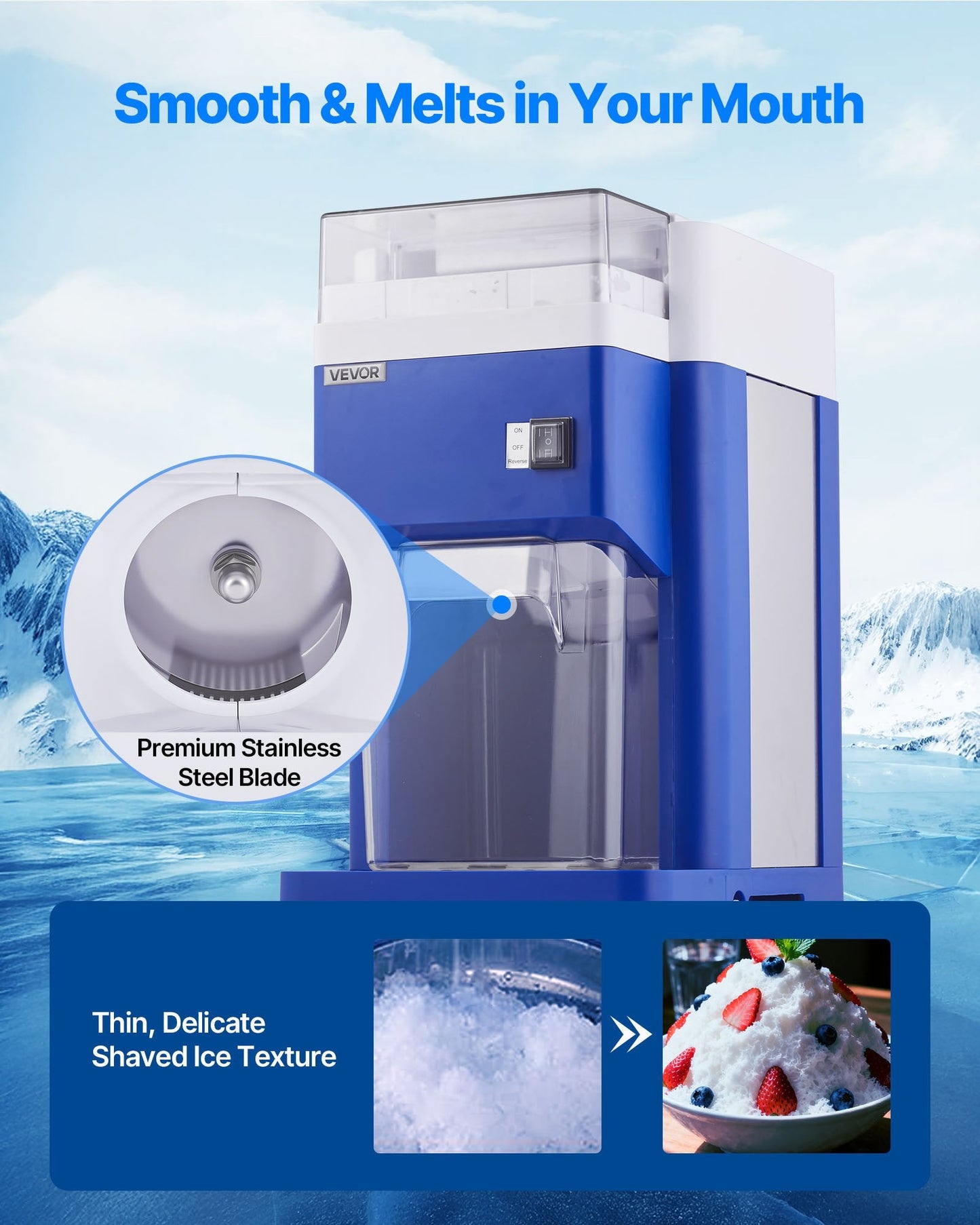 Commercial Ice Shaver Machine, 1.91QT /1.8L Large Electric Snow Cone