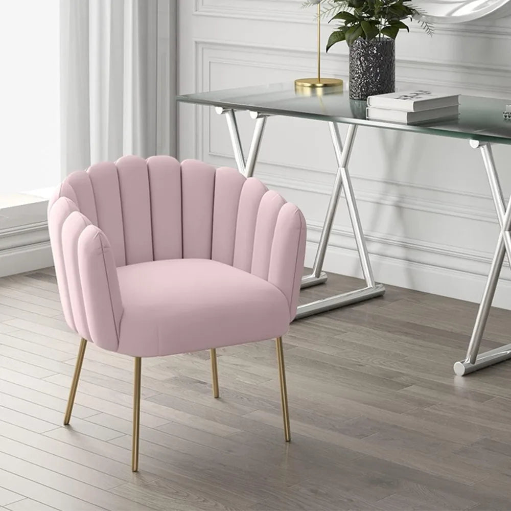 Dolores Modern Blush Velvet Accent Chair - Feather-Filled Seat with Brushed Gold Legs, Easy-Clean Upholstered Side Chair