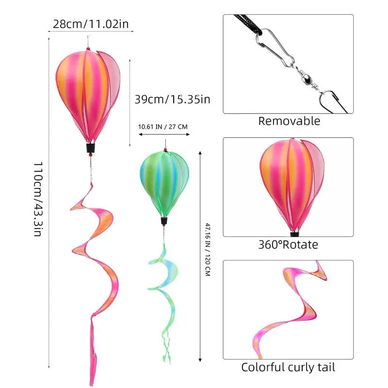 Hot Air Balloon Spinner 4X Rainbow Wind Spinner Windsock Ornament Outdoor Decoration For Gathering Birthday Garden Patio Tree