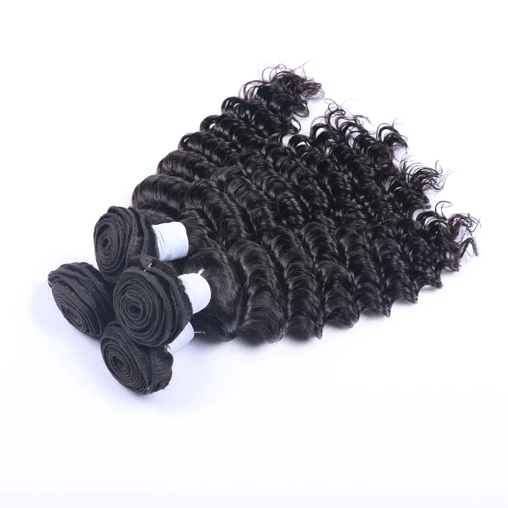 30 40 Inch Peruvian Deep Wave Human Hair Extensions Natural Black 1/3/4 Pcs Women's Loose Deep Wave Human Hair Weave Bundles