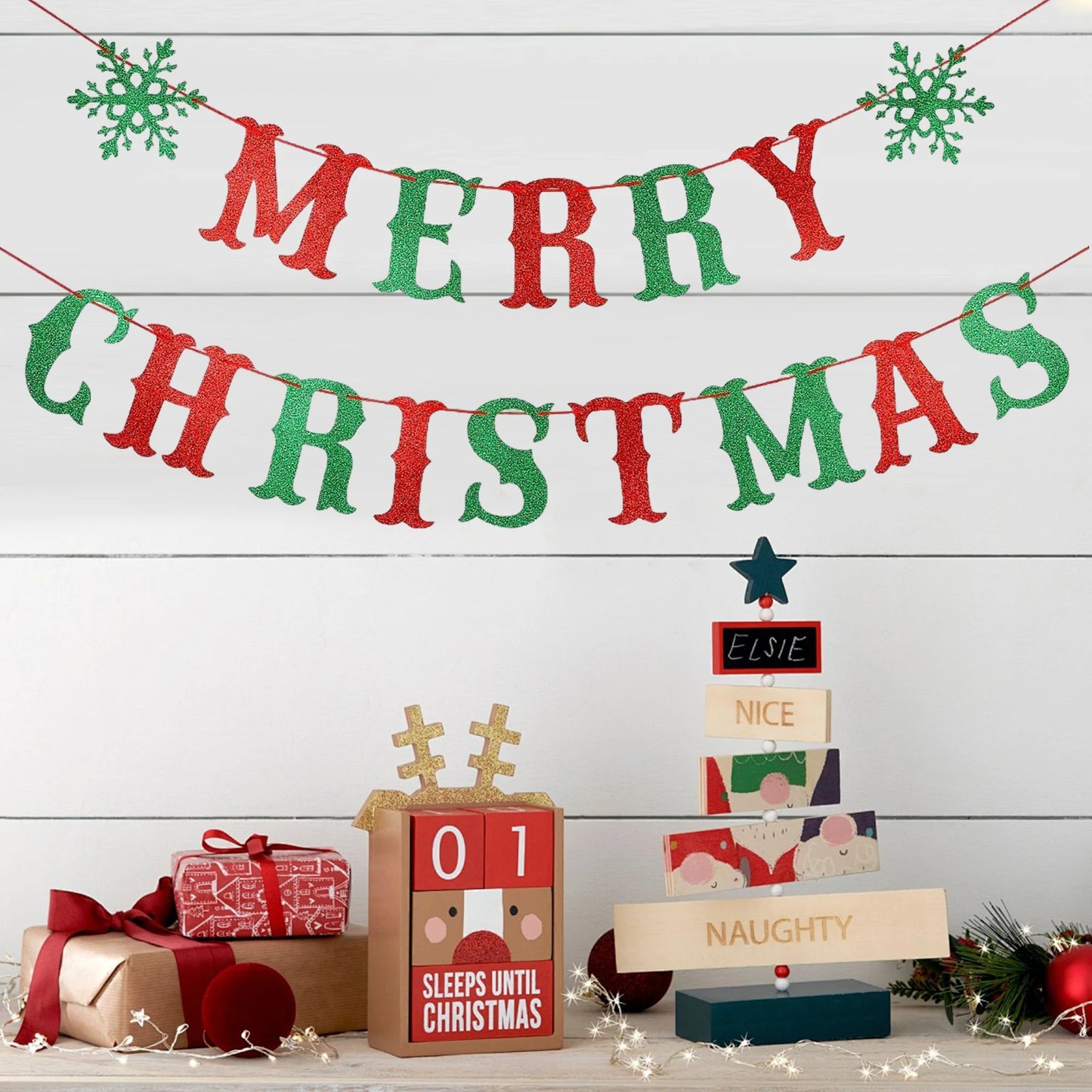 Red and Green Merry Christmas Banner Merry Christmas Sign Garland, Christmas Party Banner Merry Xmas Banner for Christmas Party