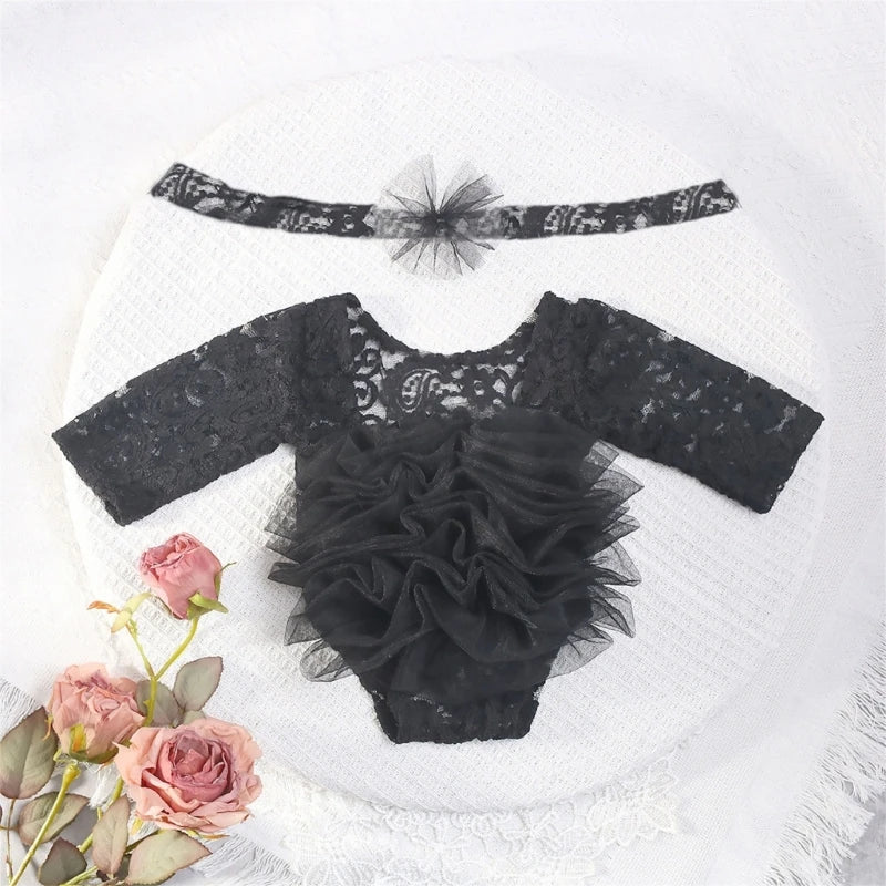 Newborn Toddler Baby Girl Romper Outfit Flower Lace Longsleeve Princess Romper Jumpsuits Tutu Dress Summer Fall Clothes Photo