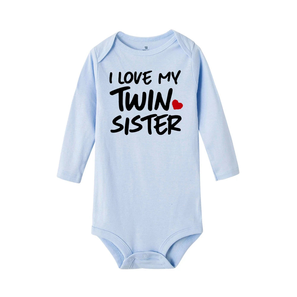 Newborn Infant Baby Boy Girls Bodysuit TWIN SISTER TWIN BROTHER Printing Jumpsuit Clothes Outfits Baby Twin Shower Gift