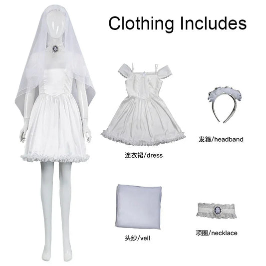 2025 Halloween Corpse Emily Cosplay Costume Bride White Wedding Dress Carnival Horror Party Bride Emily's Dressing Up