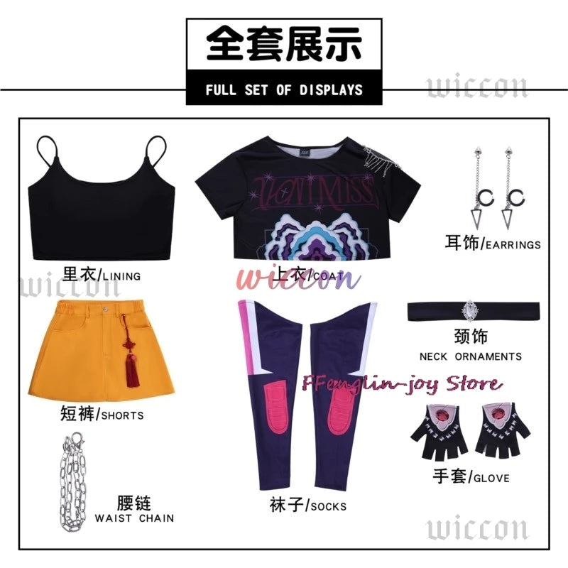 Huntrix Group Rumi Zoey Cosplay Anime Devil Hunters Mira Costume Coat Earrings Accessories Set Halloween Party Outfit for Woman