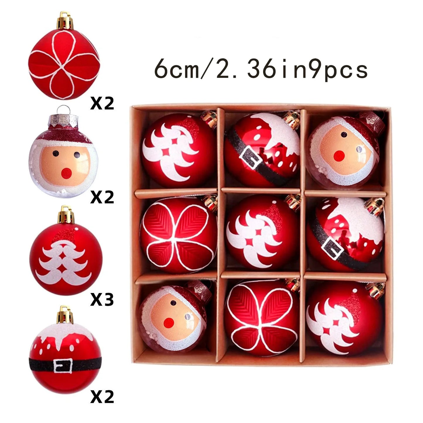 9PC Christmas Ball Christmas Tree Decoration Hanging Ball Holiday Party Decoration 6CM DIY Painted Christmas Tree Pendant