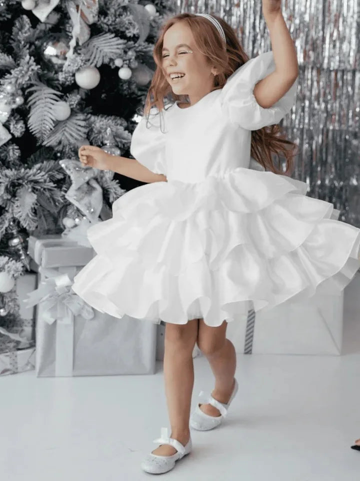 Fashion Baby Girl Princess Layered Dress Puff Sleeve Infant Toddler Teen Vestido Party Birthday Ball Gown Baby Clothes 1-12Y