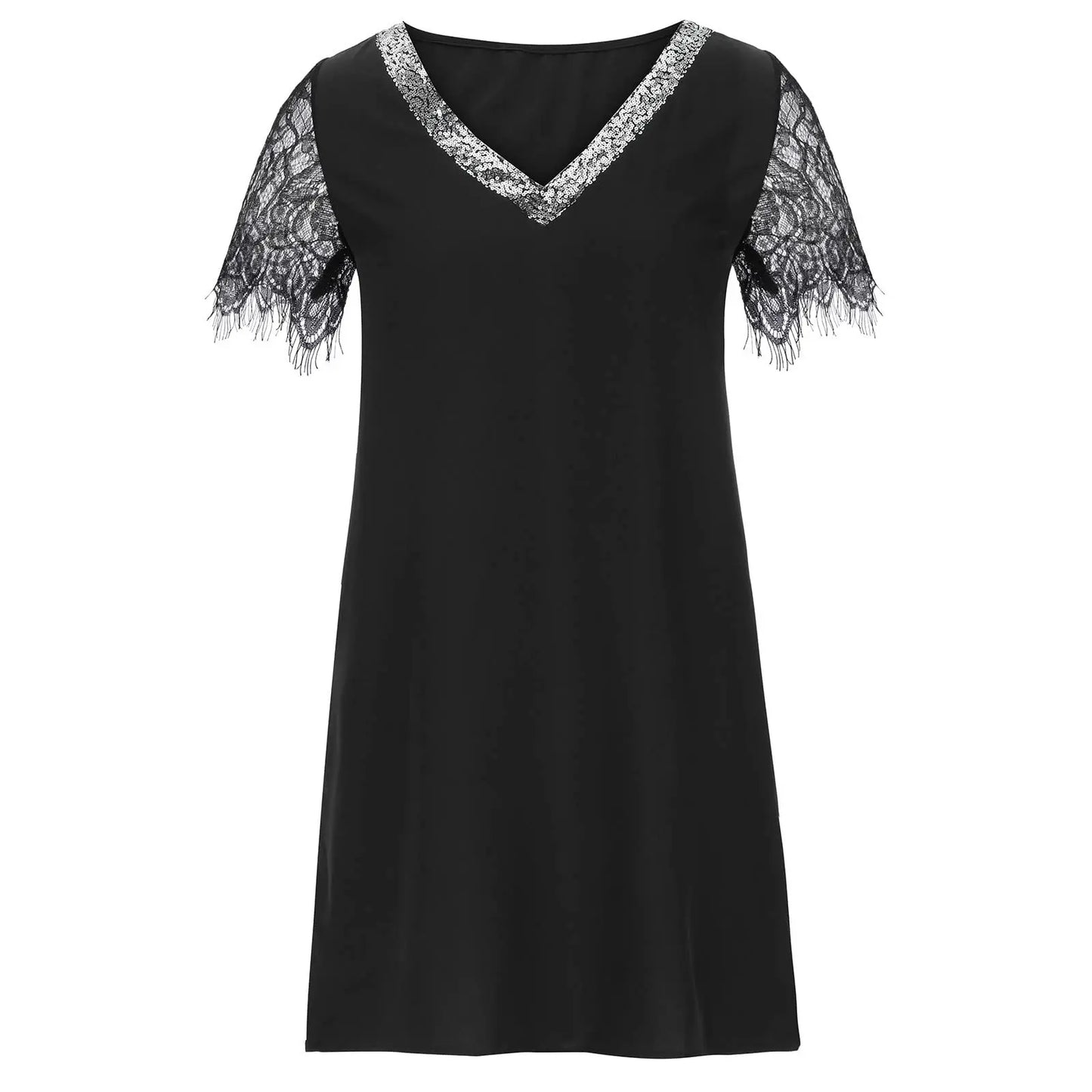 Deep V Neck Autumn Silver Sequined Lace Sexy Dress Women Off Shoulder Mini Christmas Party Club Vestidos