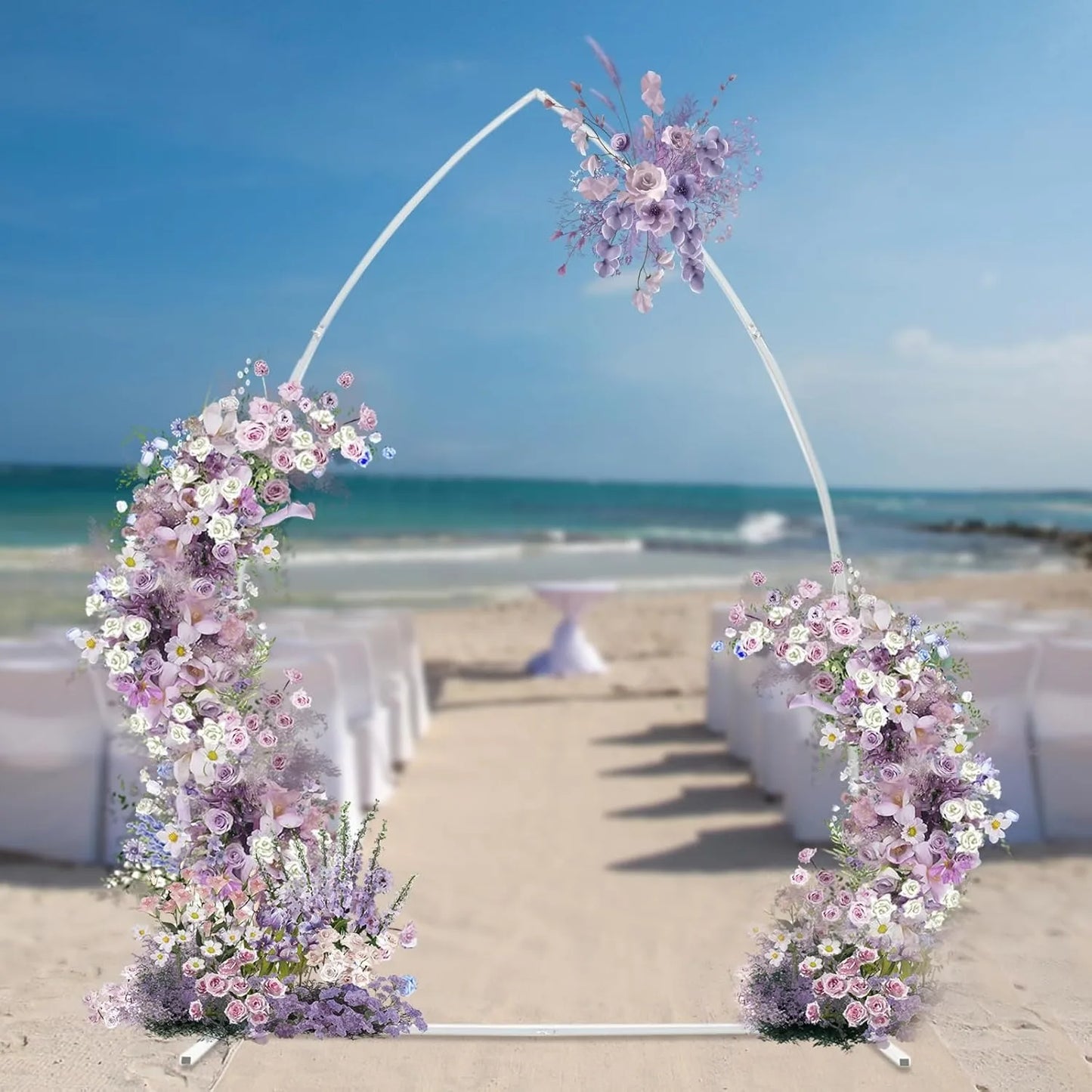 Metal Arch Backdrop Stand 7.35FT Angle Top Wedding Arch Backdrop Stand Curved Design Flower Balloon Frame (White)