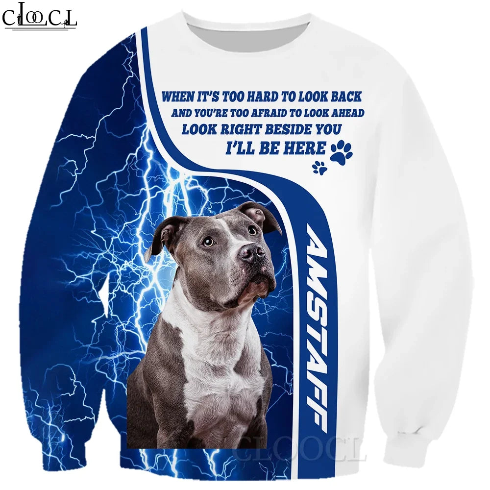 HX Animal Dog Sweatshirts Amstaff Lightning 3D Printed Hoodie Fashion Zipper Coats Men Sportwear Boys Girls Streetwear