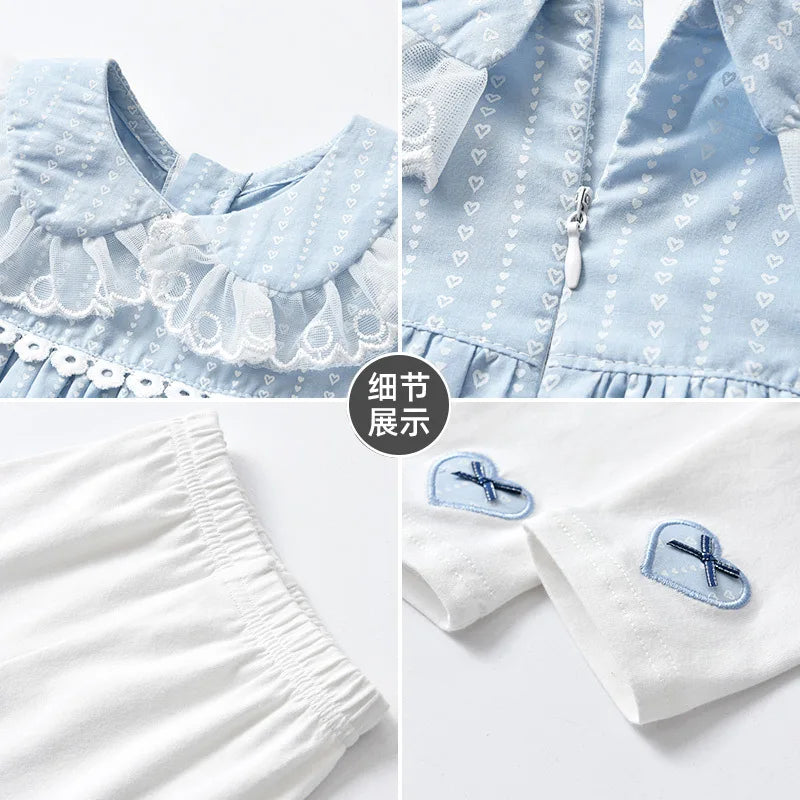 2025 New Children's Set Spring and Autumn Girls' Set Long Sleeve Cotton Blue Top Long Pants Girls' Clothes