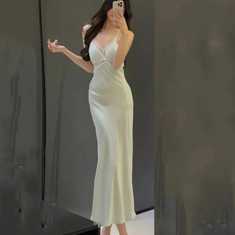 Sexy Women's Nighty&Robe Set Long Kimono Bathrobe Gown Spring Summer New Sleepwear Home Dress Satin Backless Nightgown Lingerie