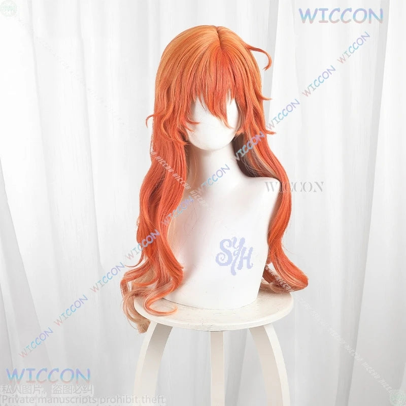 Anime Game Wuthering Waves Cosplay Augusta Costume Orange Wavy Sexy Woman Long Wigs Party Hair Resistant Halloween Christmas Cos