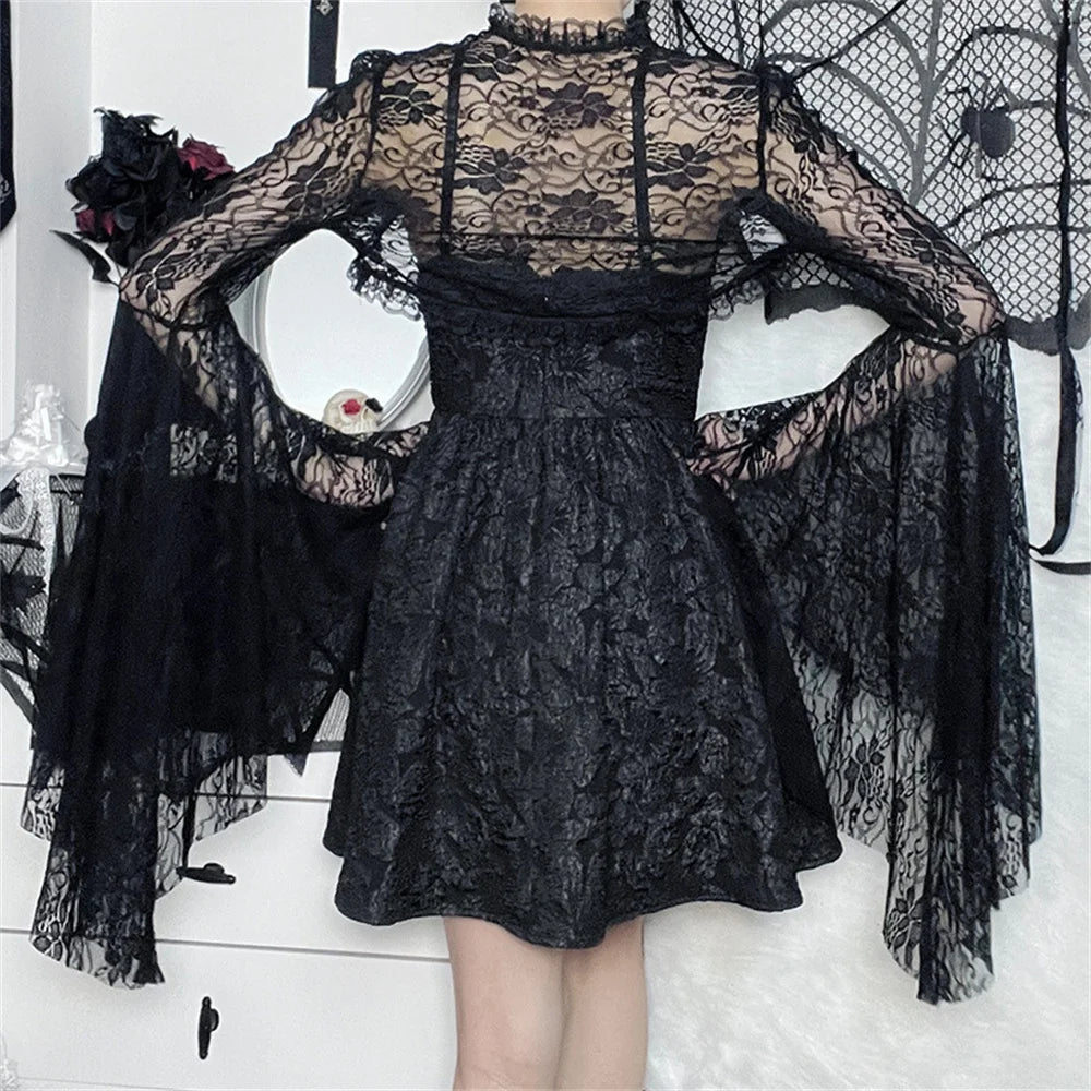 Halloween Gothic Style Guipure Lace Open Front Cape, Shawl Top - For Party & Cosplay Women's Clothing Lace & Guipure Fabric