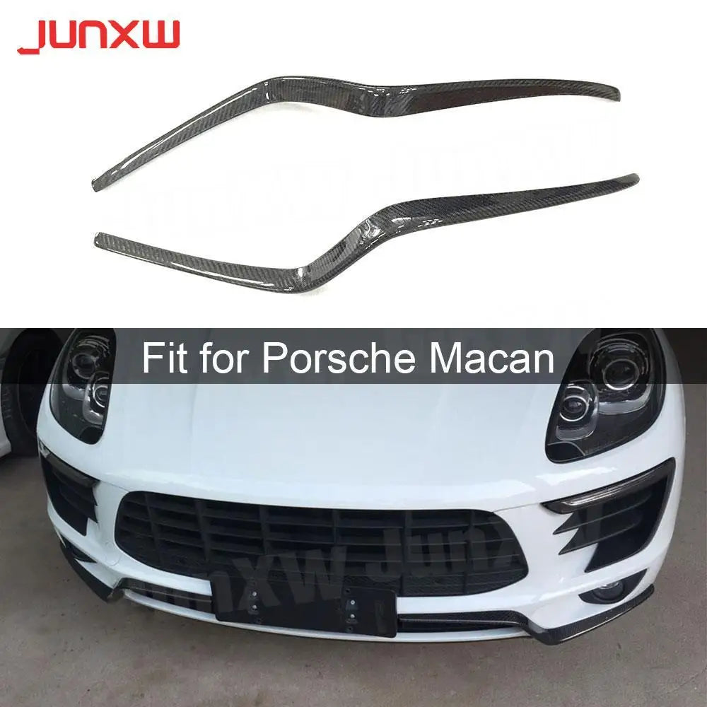 2PCS Carbon Fiber Front Bumper Molding Garnish Panel Trim Decoration Air Knife Strips For Porsche Macan 2014-2017 FRP Exterior