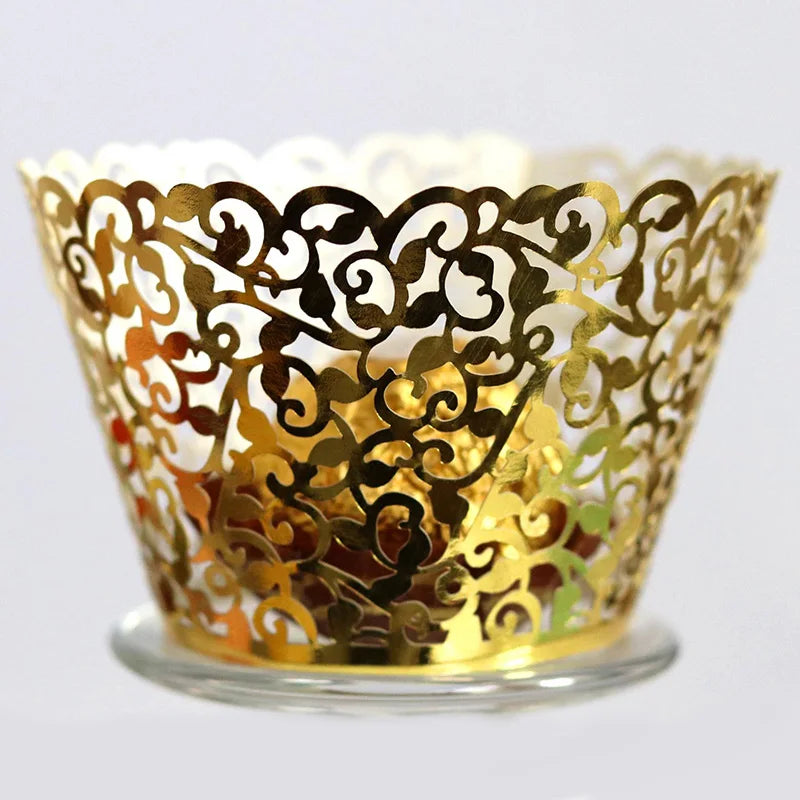 50pcs Lace Cupcake Wrapper Hollow Muffin Cupcake Paper Cups For Baby Shower Wedding Birthday Party Baking Fondant Dessert Decor