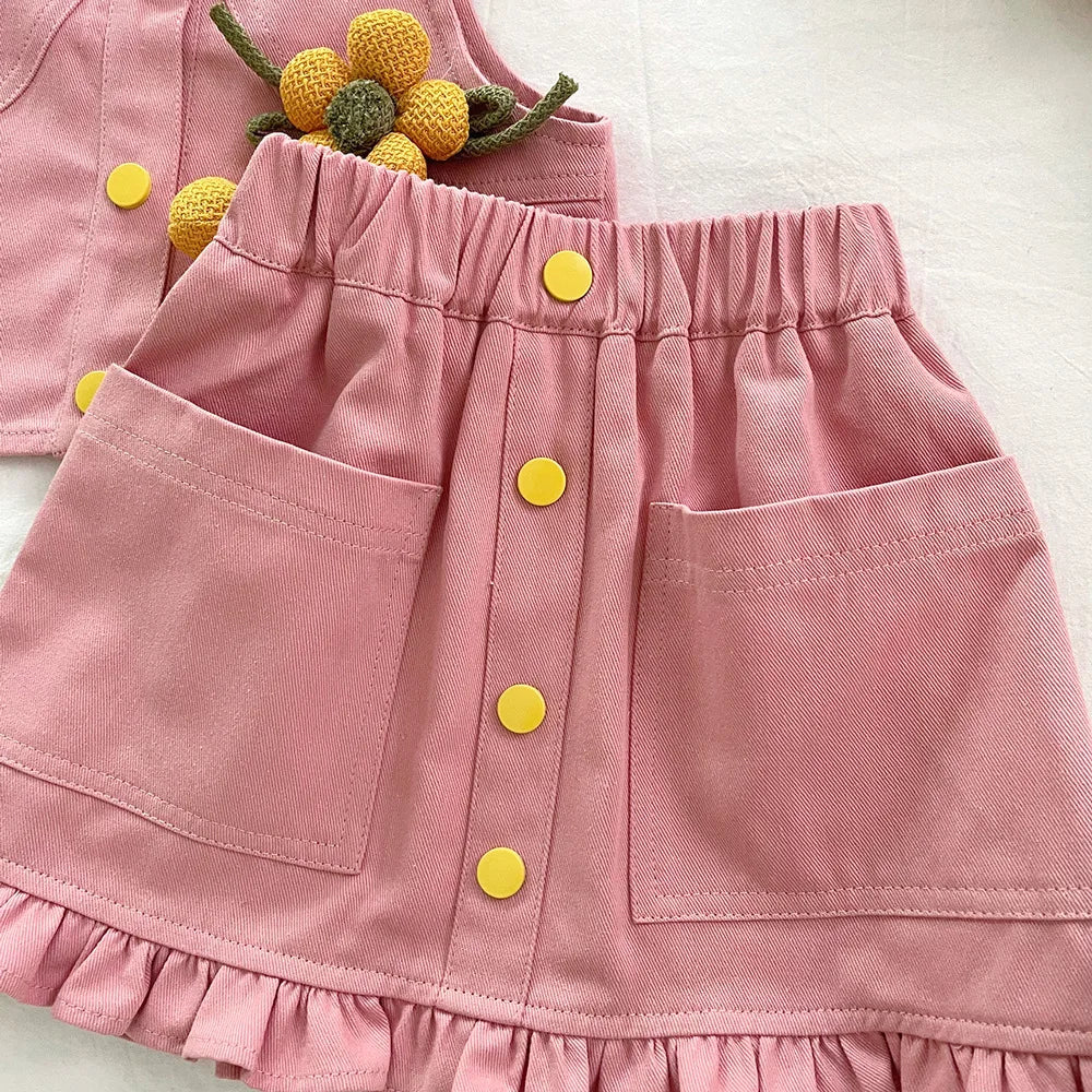 2025 Spring Autumn Little Baby Girls Denim Sets Fashionable Toddler Skirts + Top Outfit for Age 1-8 Years Children Cute Clothing