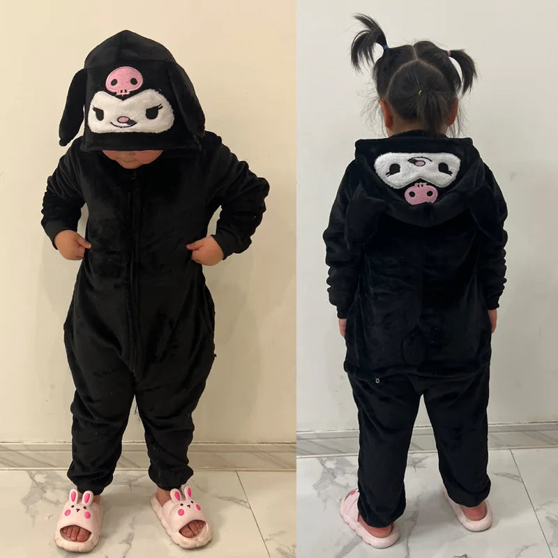 Stitch Anime Flannel Pajamas For Kids Autumn Winter Boy Girls Pyjamas Jumpsuit Children Christmas Halloween Pajama Party Costume