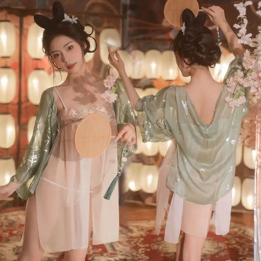 New Chinese for Summer 2025 Sexy Lingerie Mproved Hanfu Embroidered with Lotus Transparent and Comfortable Breathable and Cool