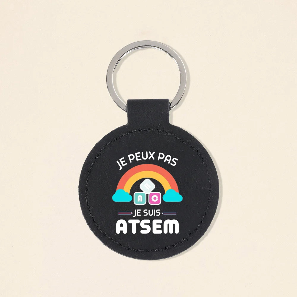 Super Atsem Maitre Maitresse Print Keychain Leather Circle Keyring Teacher Life Key Chain Teacher's Day Thanks Gift for Teacher