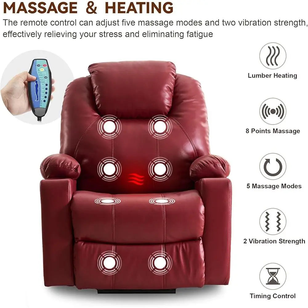 Electric Recliner Chair Lift Sofa Elderly with Massage Heat Adjustable Reclining Couch with Arm Rest Cup Holders Foot Rest