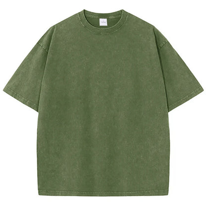 Men's Summer T-shirt 230G Heavy Cotton Vintage Washed T-Shirts Oversized Short Sleeve Loose Streetwear Short Sleeve Tops Tee