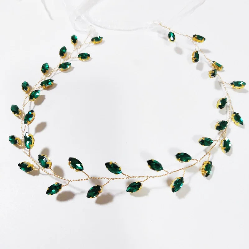 Green Color Rhinestone Hair Combs Bridal Hair Jewelry Leaf Hairpins Pearls Hairpins Bride Wedding Headdress Headband