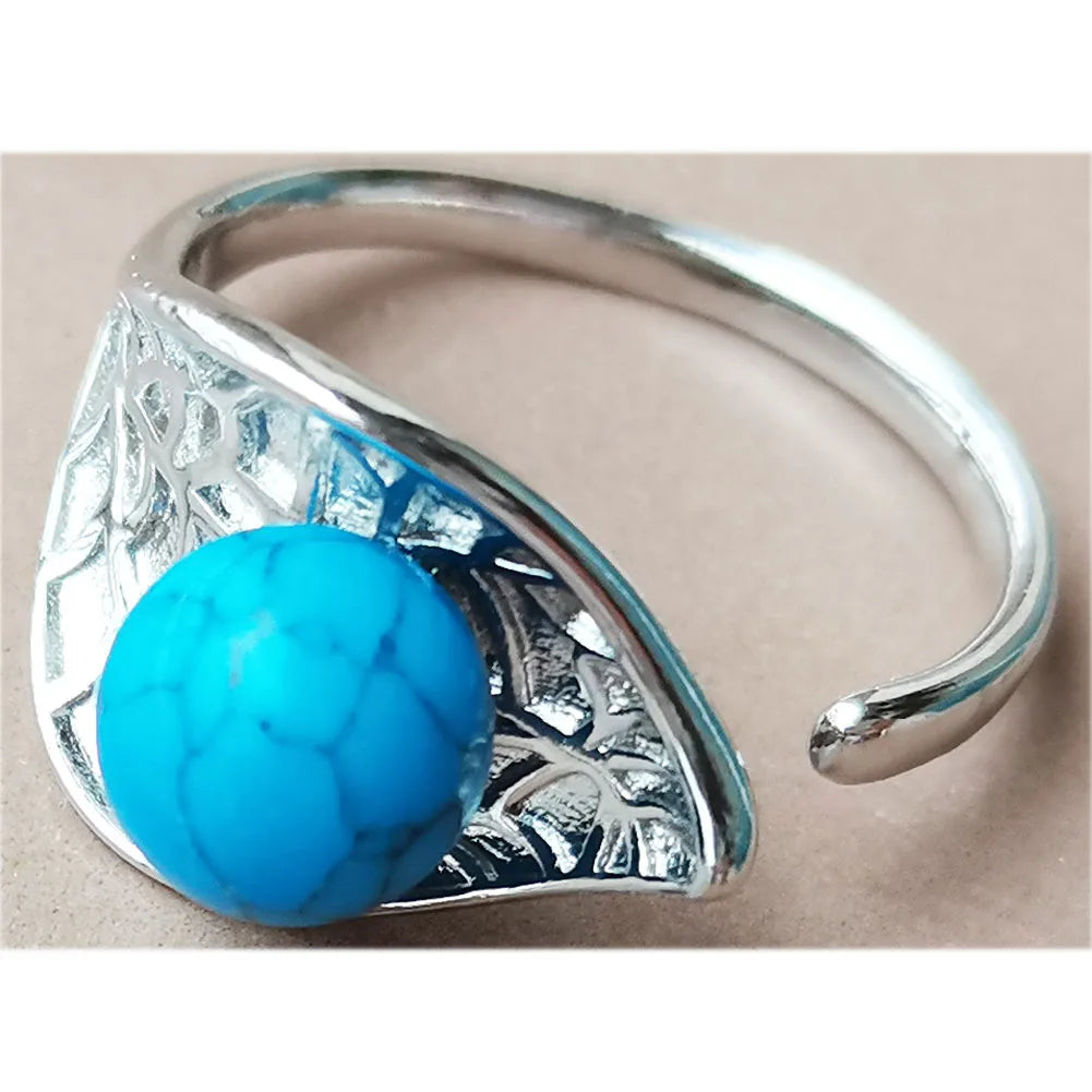 Jaspe Howlite Crystal Aventurine Tiger Eye Blue Sand Carnelian Malachite Lapis Lazuli Howlite Goldstone Leaf Bead Ring  PWB921