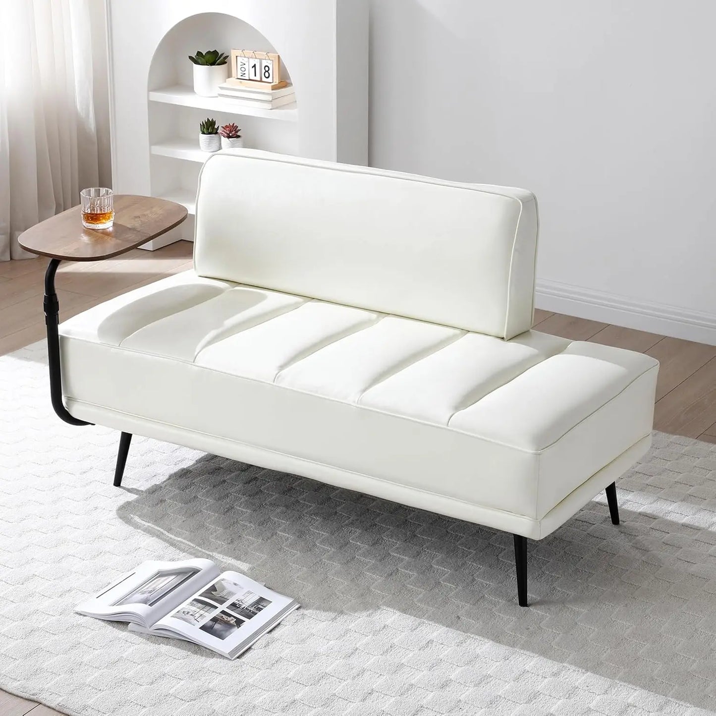 PU Leather Bedroom Ottoman Bench 53.2" Long Ottoman Benches for Living Room Bed End Rectangular Window Entryway Bench