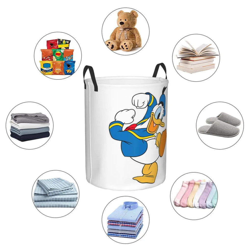 Custom Donald Duck Cartoon Laundry Basket Foldable Large Clothes Storage Bin Baby HamperCustom
