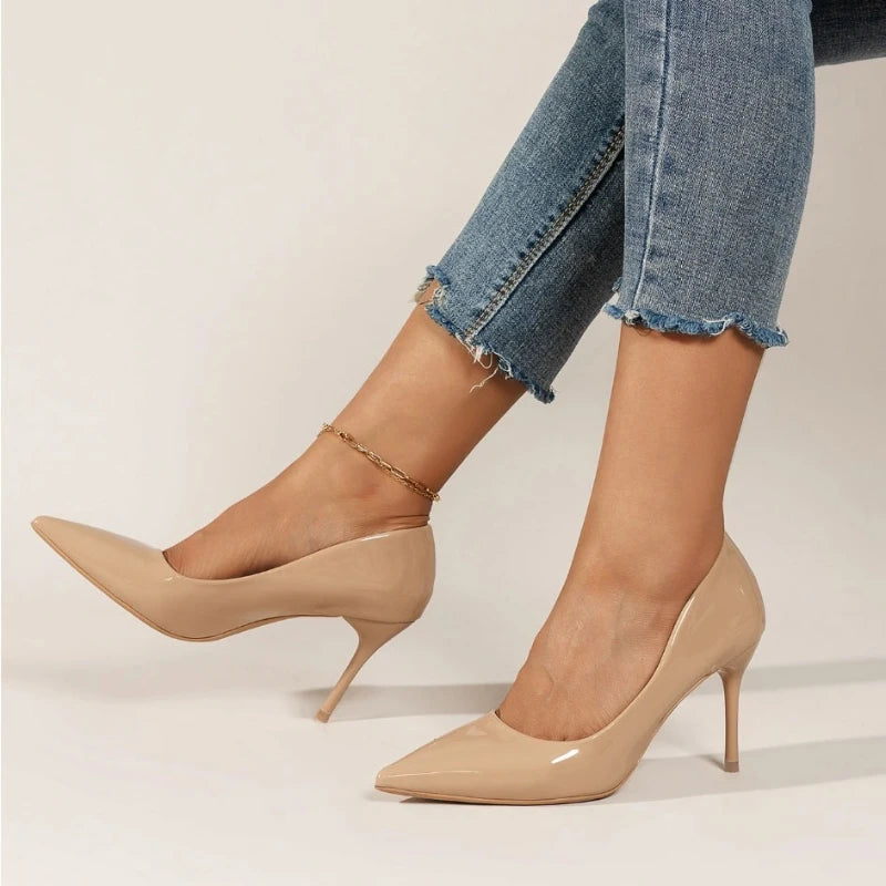 2025 Brand New Women's High Heels Fashionable Patent Leather Sexy Pointed Toe Comfortable Stiletto Wedding Shoes Size