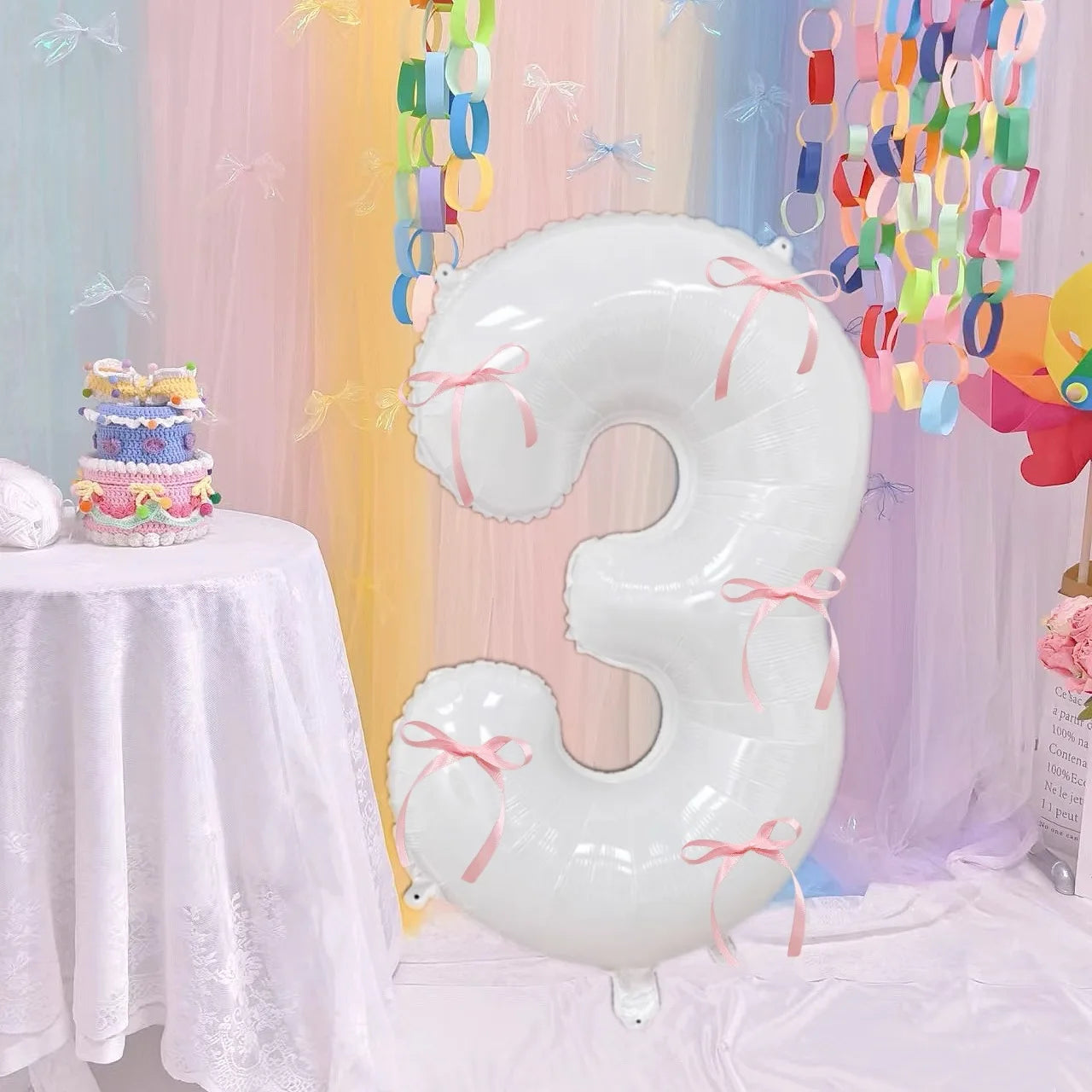 White 32inch 0-9 Years Old Balloons Pink Bow Number Balloons Aluminum Foil Milky Wedding Decorations Birthday Party Baby Shower