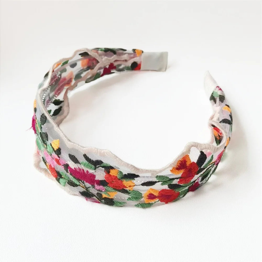 Cute Women'S Headwear Ergonomic Embroidered Flower Headband Personalized Hair Accessories Anti-Slip Fashionable Hairband For