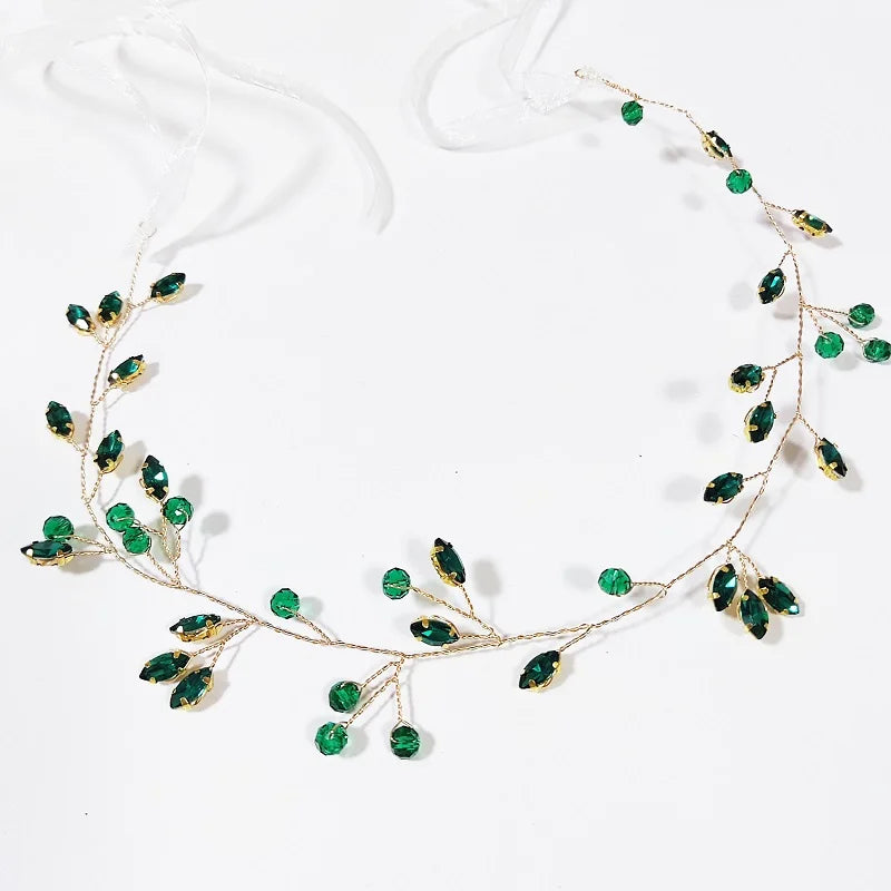 Green Color Rhinestone Hair Combs Bridal Hair Jewelry Leaf Hairpins Pearls Hairpins Bride Wedding Headdress Headband