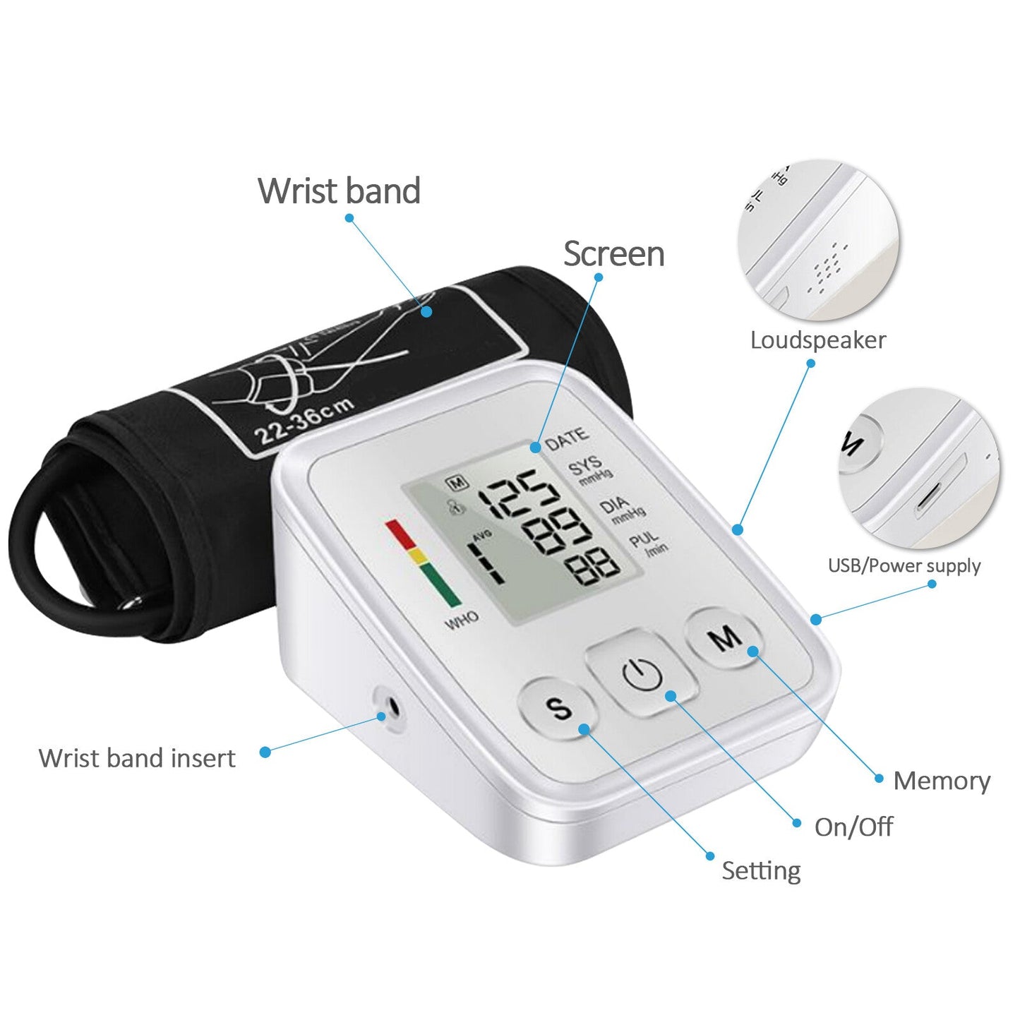 Digital Blood Pressure Monitor Automatic Cuff BP Heart Rate Machine