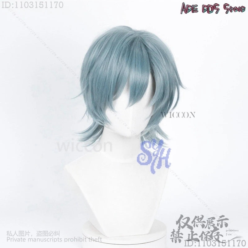Anime Movie Demon Saja Boy Cosplay Mystery Purple-gray Wigs Curling Hair Accessories Synthetic Short Straight Hair Halloween Cos