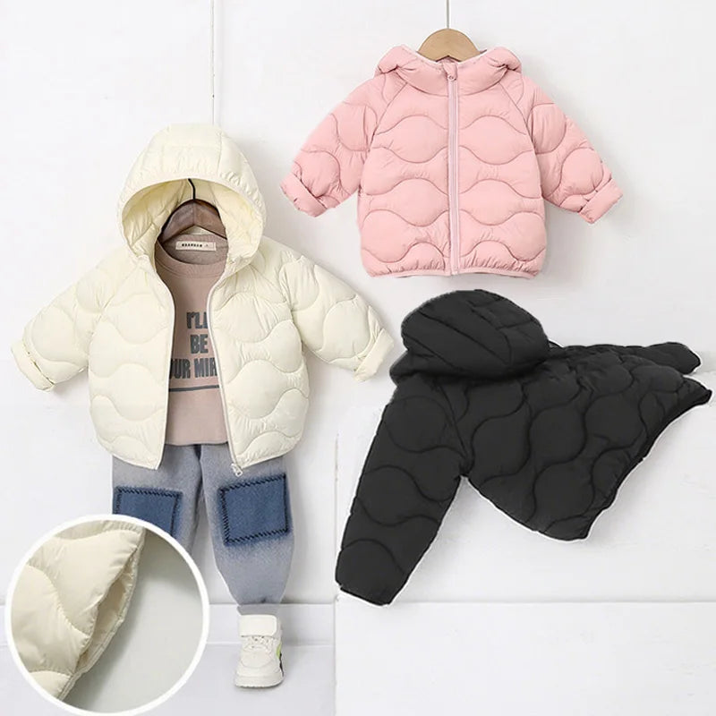 Boys Girls Down Coats Children's Light Hooded Jacket Baby Winter Warm Cotton Clothes Teen Autumn Solid Casual Outerwear 2-12Y