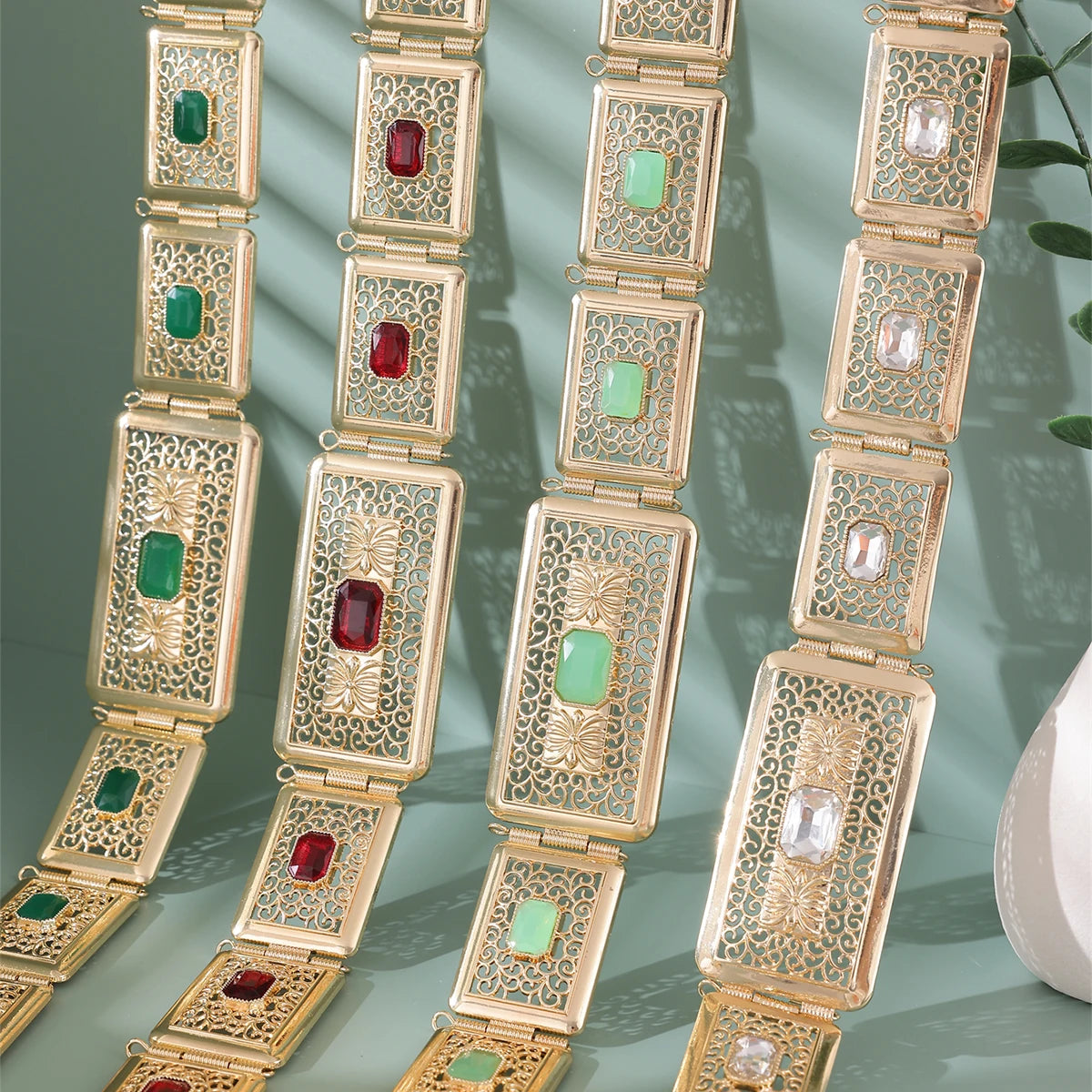 Luxury Bride Wedding Jewelry Inlay Big Gemstone Moroccan Caftan Belt For Women Dress Waist Chain